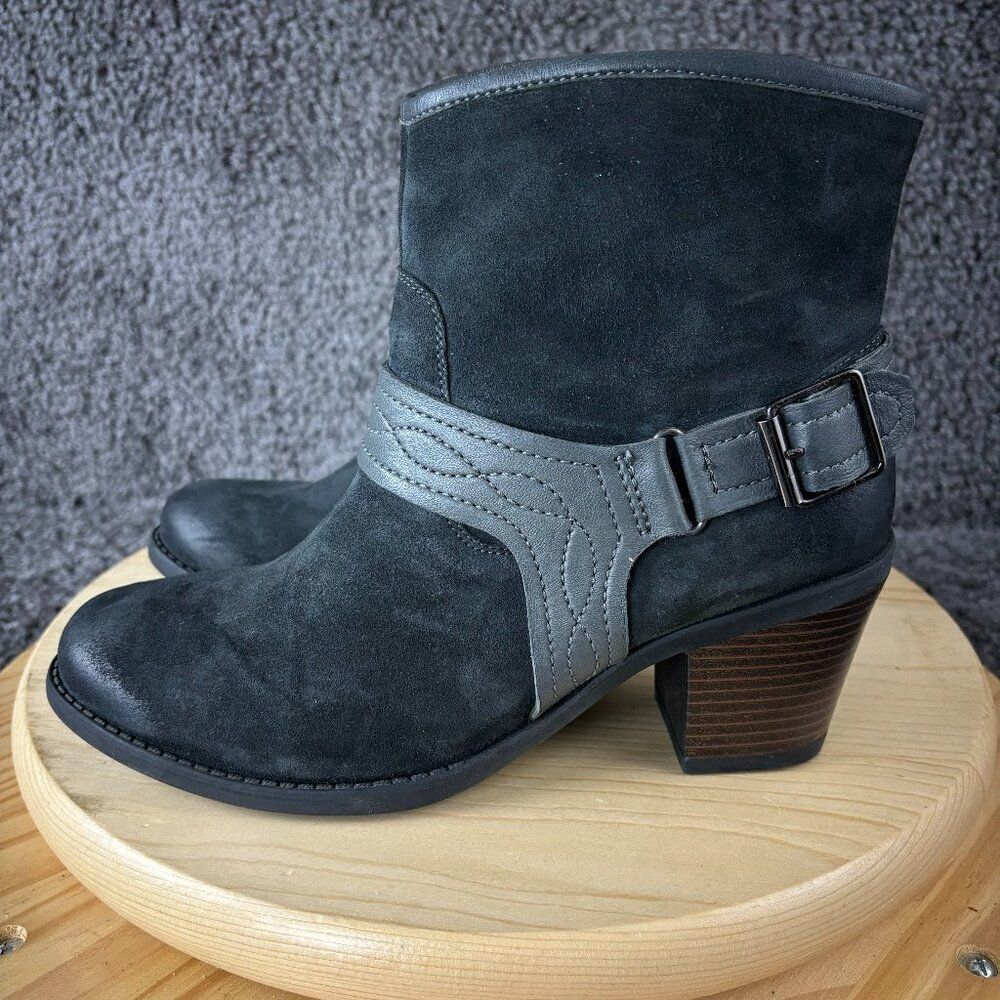 Earth Lina Arlington Harness Boot Womens 9.5 Gray Suede Leather Zip Ankle Bootie